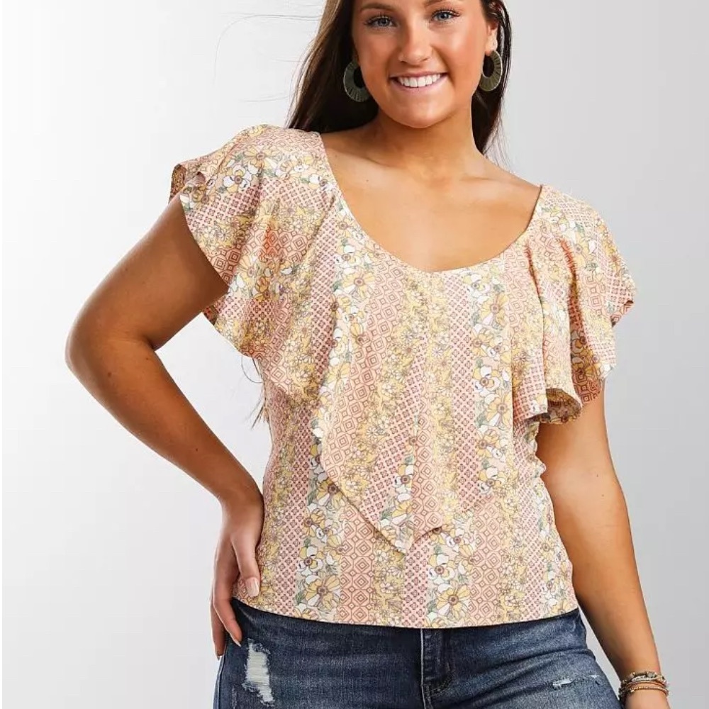 Daytrip Peach and Cream Geometric Blouse